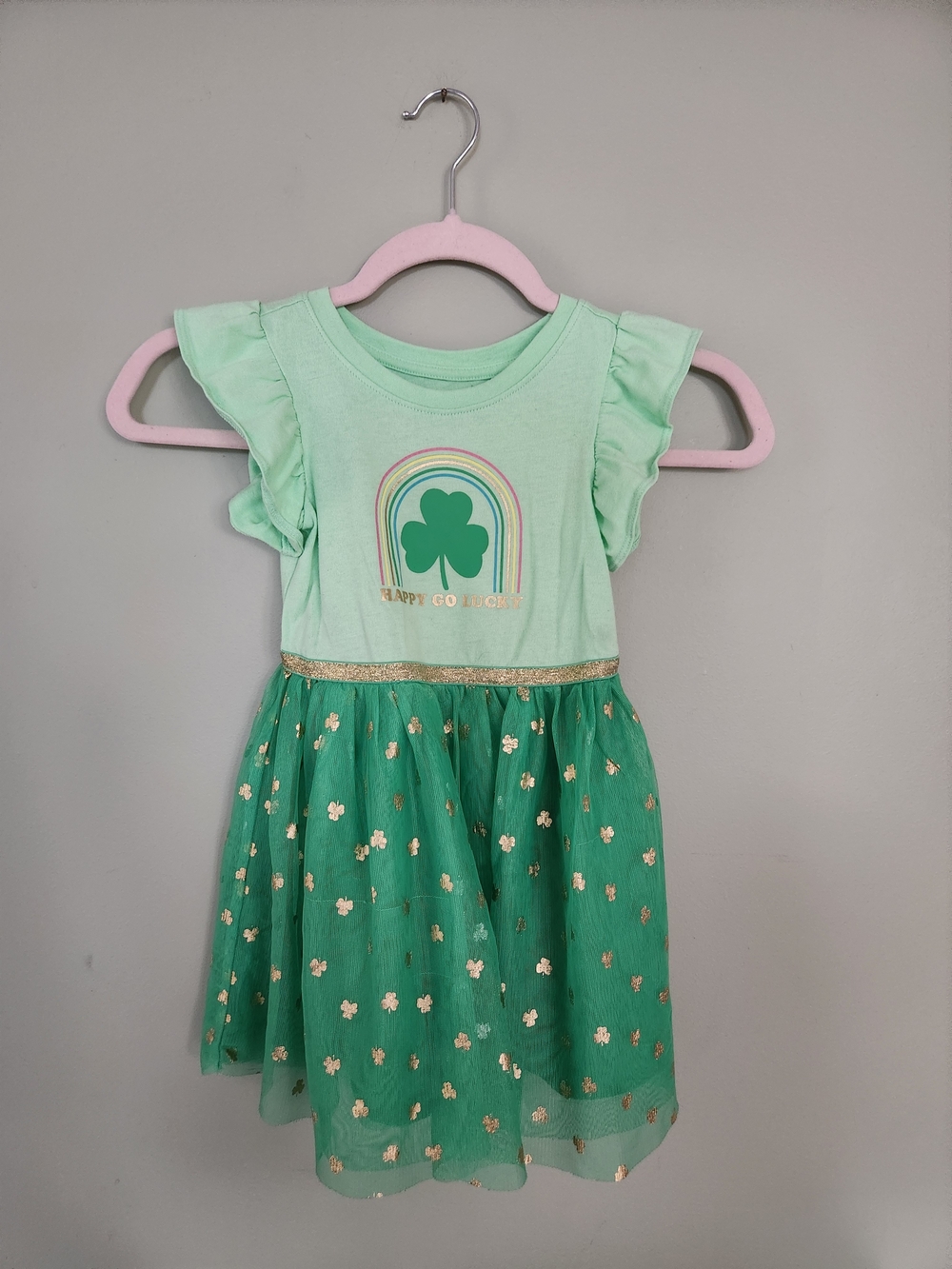 Cat & Jack Mint and Emerald Shamrock Tulle Dress
